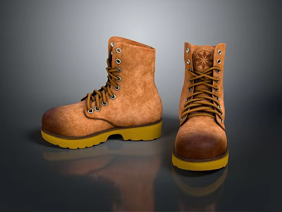 Brown Leather Boots With Yellow Sole And Decorative Star Pattern Design 3d model