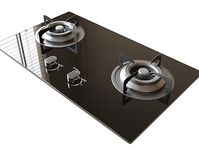 Modern Kitchen Appliance Gas Stove With Black Glass Surface Two Burners And Control Knobs 3d model
