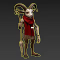 Mythical Horned Game And Movie Character With Red Scarf Holding Staff