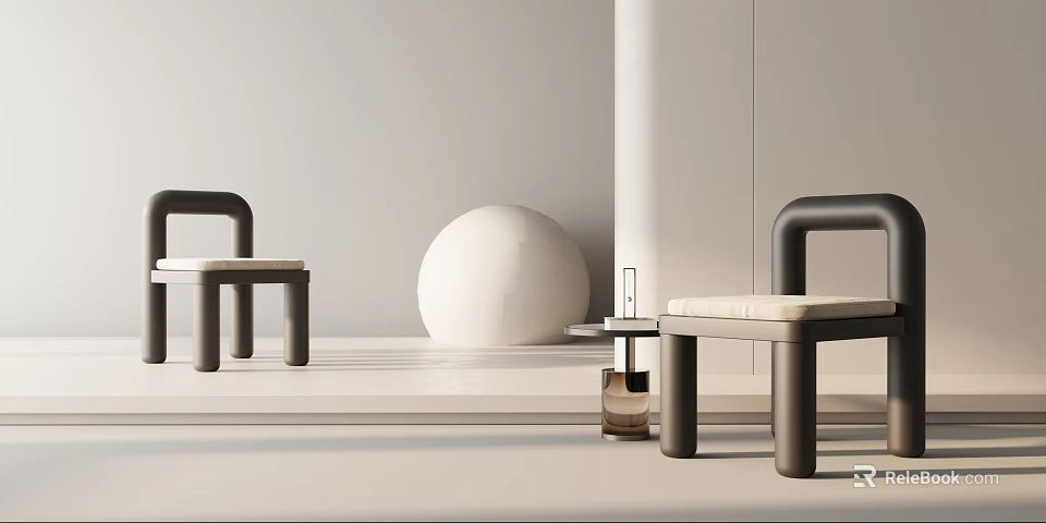 Modern Minimalist Leisure Chair With Black Armrest Light Seat And White Sphere Decor 3d model 