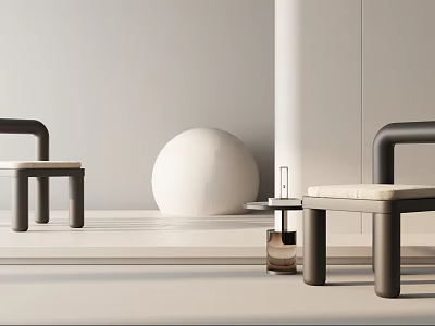 Modern Minimalist Leisure Chair With Black Armrest Light Seat And White Sphere Decor 3d model