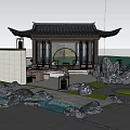 Traditional Chinese Garden Landscape With Pavilion Rock Formations And Stone Paved Ground