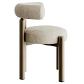 Beige Bouclé Upholstered Single Chair With Brass Metal Legs Modern Minimalist Design