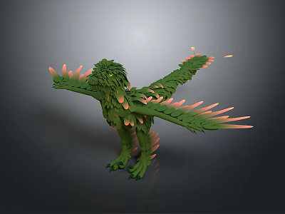 Fantasy Character Green Mythical Creature With Plant Like Wings And Pink Feathers 3d model