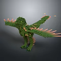 Fantasy Character Green Mythical Creature With Plant Like Wings And Pink Feathers