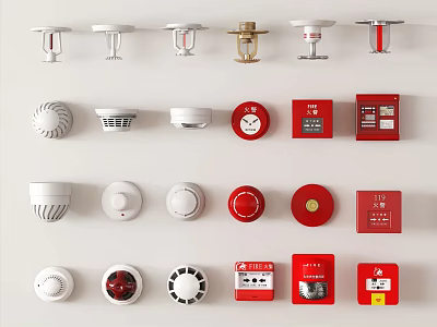 Public Facility Fire Safety Equipment With Smoke Detectors Alarm Buttons And Extinguisher Cabinets 3d model