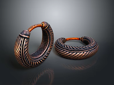 Vintage Style Copper Colored Hoop Earrings With Intricate Braided Surface Texture 3d model