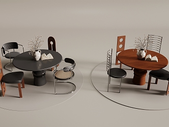 Middle style dining table and chair round dining table 3d model