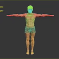 Shirtless Man Standing With Arms Outstretched In Brown Shorts On Grey Background