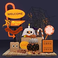 Halloween Amusement Equipment With Neon Welcome Sign Spider Web Pumpkin Lantern And Candies
