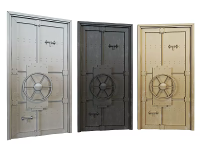 Sturdy Security Doors With Silver Black And Gold Finishes And Wheel Handles 3d model