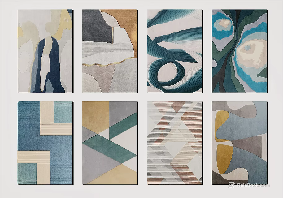 Modern Square Rugs With Stylish Geometric Patterns And Vibrant Colors 3d model