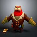 Cat like Creature Character With Red Scarf Brown Coat And Gold Coins