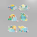 Traditional Chinese Mid-Autumn Festival Decorative Stickers With Cultural Moon And Architecture Elements
