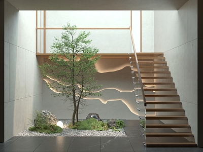 Modern stairwell staircase landscape 3d model