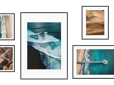 Multiple Framed Wall Art with Ocean Waves Desert Scenery and Coastal Pier 3d model