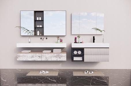 modern sink bathroom cabinet bathroom mirror 3d model