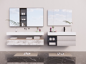 modern sink bathroom cabinet bathroom mirror 3d model