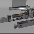 Modern Commercial Kitchen With Stainless Steel Cabinets Display Cases And Appliances