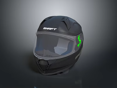 Shaft Black Motorcycle Helmet With Green Logo And Transparent Visor Protective Gear For Riders 3d model
