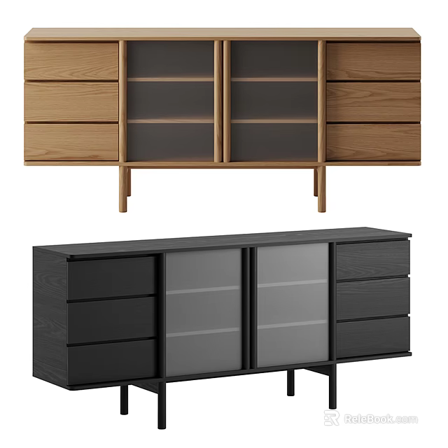 Modern Entryway Cabinet And Sideboard With Wooden Drawers Glass Doors And Legs 3d model 