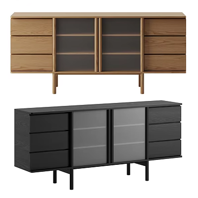 Modern Entryway Cabinet And Sideboard With Wooden Drawers Glass Doors And Legs 3d model