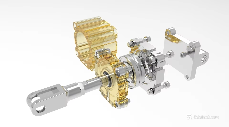 Precision Industrial Mechanical Equipment With Transparent Yellow Gear Metal Shaft And Bracket Components 3d model 