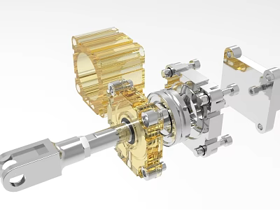 Precision Industrial Mechanical Equipment With Transparent Yellow Gear Metal Shaft And Bracket Components 3d model
