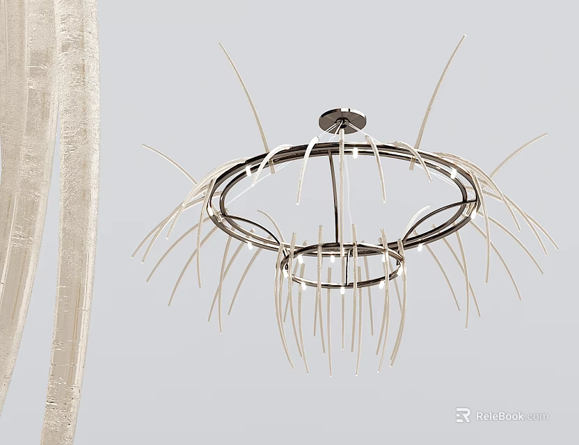 Modern Metal Chandelier With Circular Frame And Spike Like Radial Metal Rods Design 3d model 