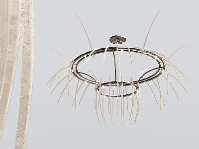 Modern Metal Chandelier With Circular Frame And Spike Like Radial Metal Rods Design 3d model