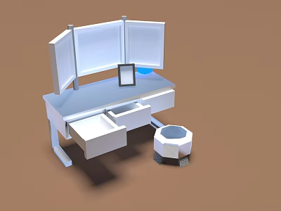Modern Office Desk With Partition Screen Drawers Tablet And Hexagonal Stool 3d model