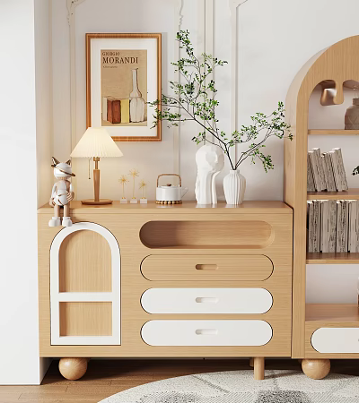 Scandinavian Chest Of Drawers With Figurine Lamp And Decorations 3d model