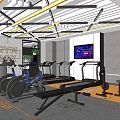 Modern Gym Fitness Area With Treadmills Exercise Bikes Weight Benches TV Screen And GYM Sign