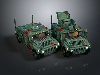 Two Military Green Camouflage Tanks With Antennas And Weapon Equipment 3d model