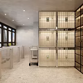 Modern Mall Store Interior With Open Layout Glass Display Shelves And Checkout Counter