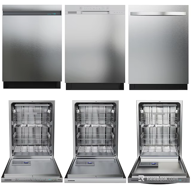 Stainless Steel Dishwashers Modern Kitchen Appliances With Visible Interior Racks And Units 3d model 