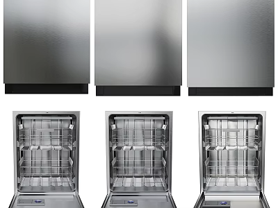 Stainless Steel Dishwashers Modern Kitchen Appliances With Visible Interior Racks And Units 3d model