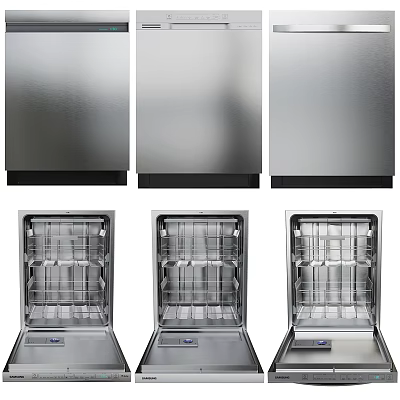 Stainless Steel Dishwashers Modern Kitchen Appliances With Visible Interior Racks And Units 3d model