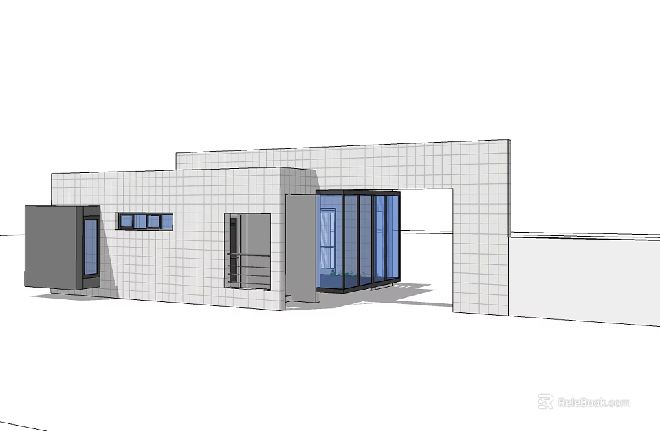 Modern Entrance Gate Design With Glass Doors And Tile Wall Architecture 3d model 