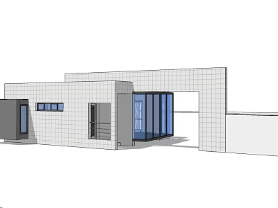Modern Entrance Gate Design With Glass Doors And Tile Wall Architecture 3d model