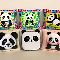 Adorable Panda Pattern Pillows With Colorful Background And Soft Plush Design 3d model