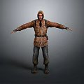 Man Standing In Brown Hooded Jacket With Backpack And Outstretched Arms 3d model