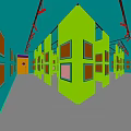 Art Gallery Exhibition Corridor With White Display Panels And Colorful Paintings
