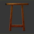 Orange Wooden Stool With Round Seat And Intricate Carved Patterns Design