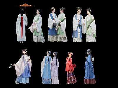 Women In Traditional Ancient Style Clothing With Various Colors And Poses 3d model