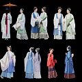 Women In Traditional Ancient Style Clothing With Various Colors And Poses