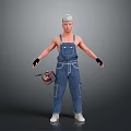 3D Worker Character In Denim Overalls With Cap And Power Tool