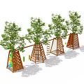 Kindergarten Outdoor Climbing Frame With Trees And Colorful Play Structures 3d model