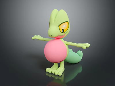 Animated Creature Character Green Body Pink Belly Big Eyes Outstretched Arms Green Tail 3d model