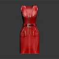 Stylish Sleeveless Red Dress Featuring Belted Waist And Side Pockets